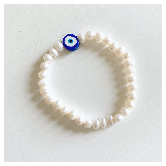 Pearl and Evil Eye Bracelet